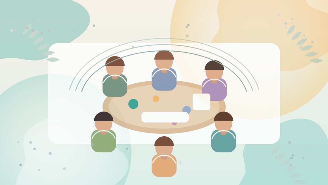 Illustration of a supportive group sitting together around a table